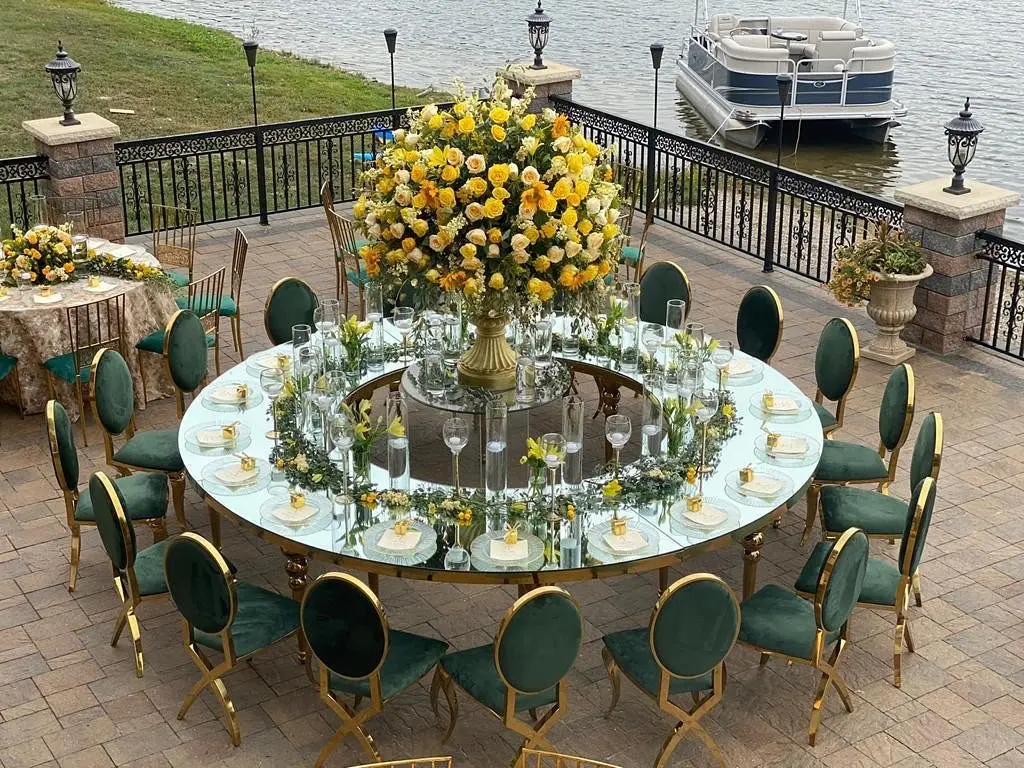 Modern 1-Piece Stainless Steel Luxury Wedding Banquet Table Outdoor Event Half-Round Table Serpentine Design MDF Luxury