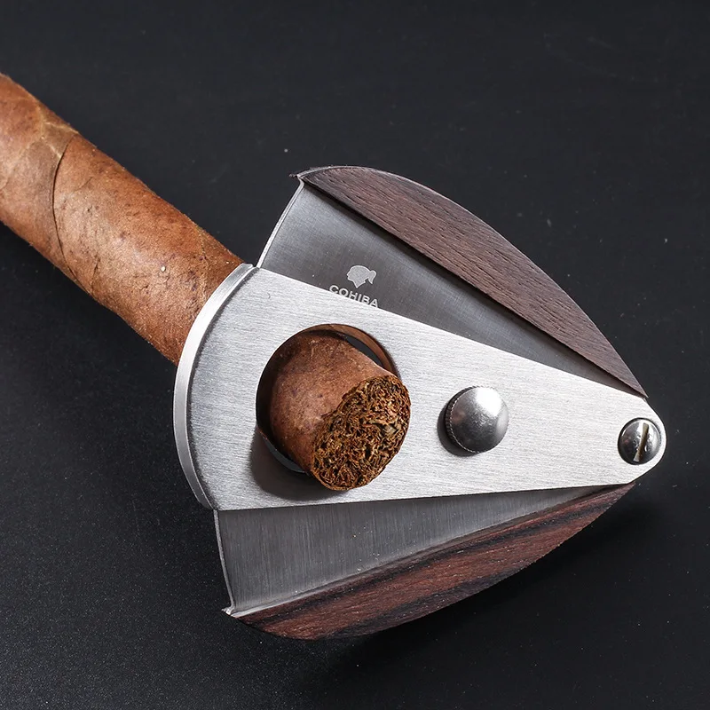 cigar cutter accessories 54 ring gauge teardrop shape double blade wood cigar cutter knife v cut damascus