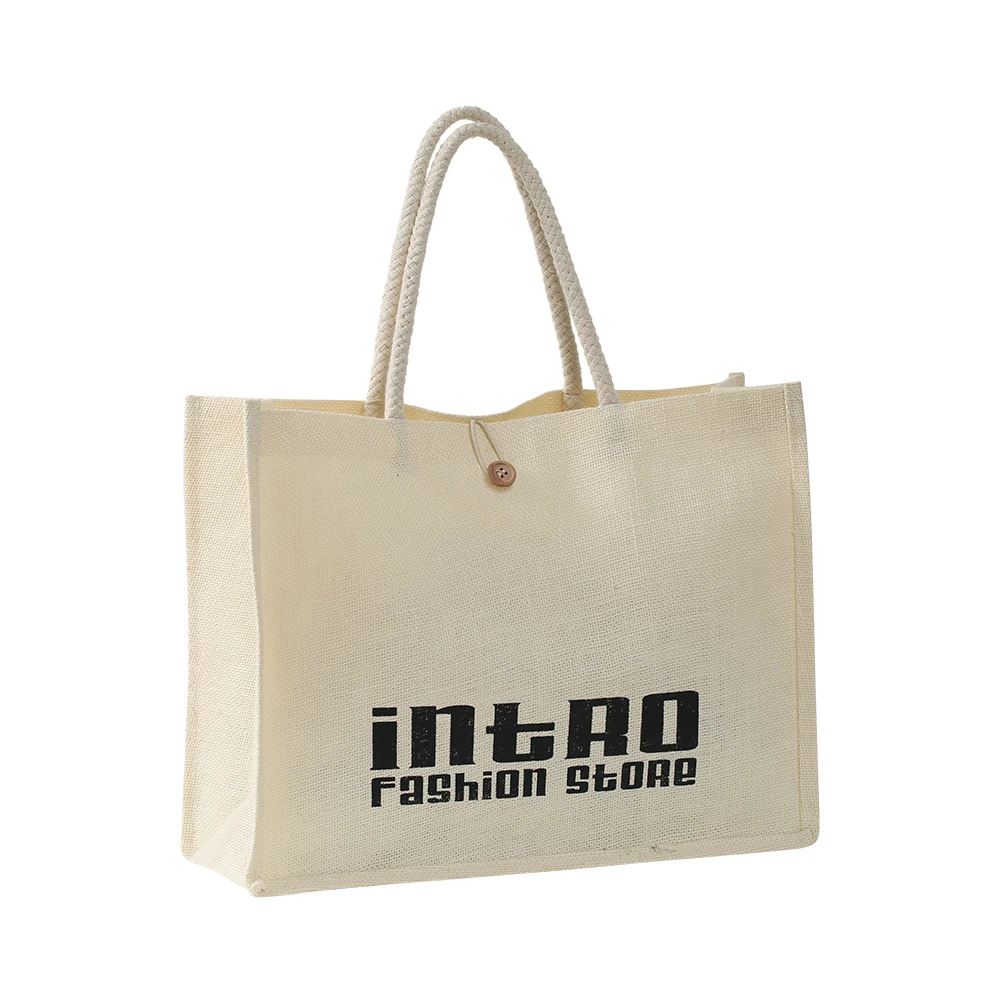 2021 reusable linen jute bag burlap beach bag hessian shopping tote bags with custom logo
