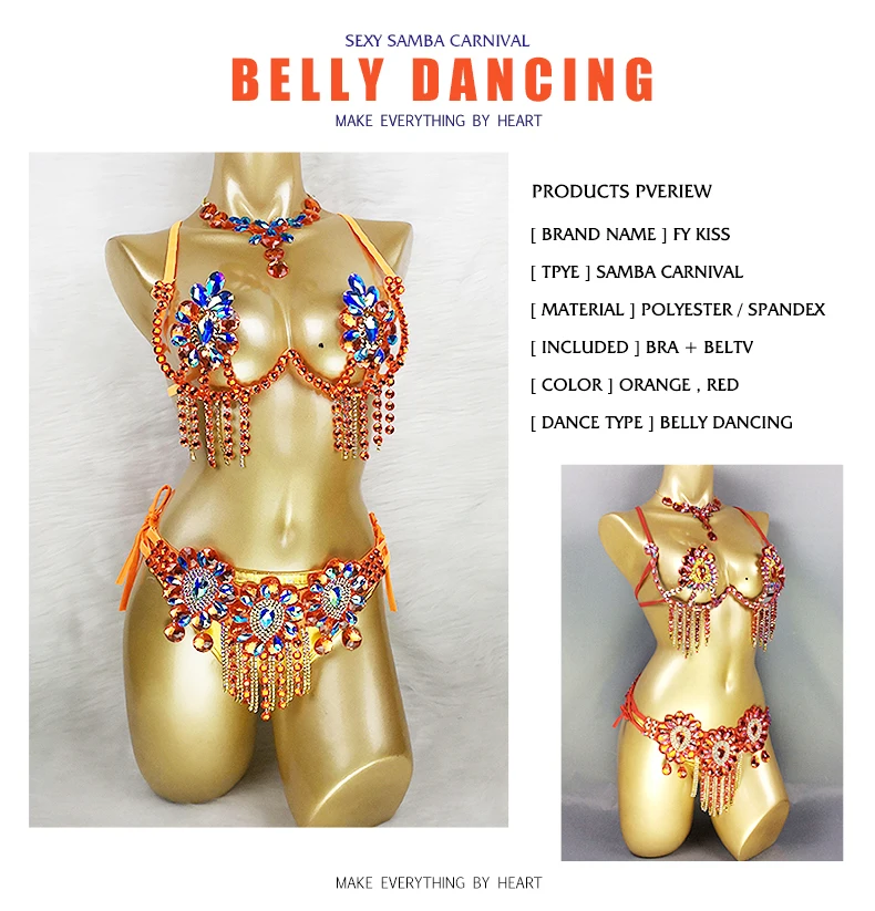 Sexy Women Belly Dance Samba Carnival  outfit  Women Wire Bra & Belt stones Stage show women singer bikini costume