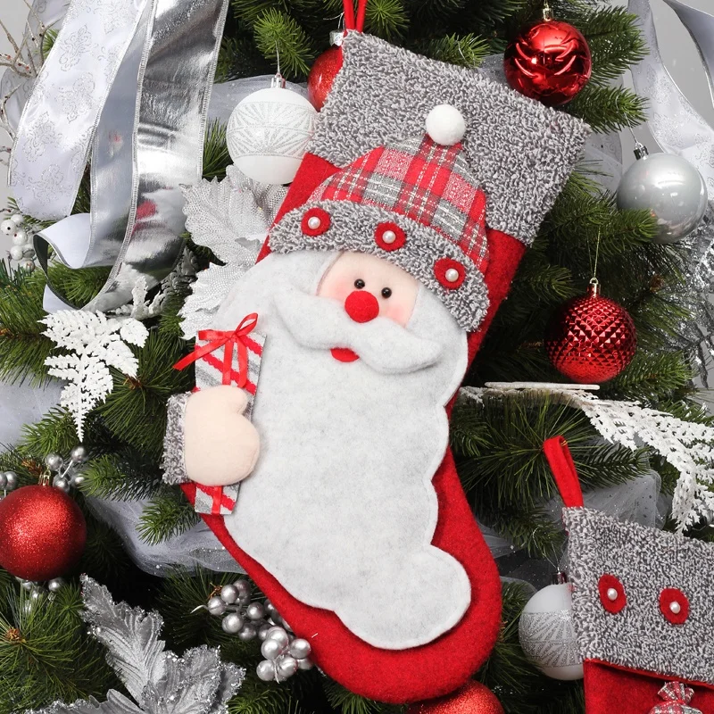  Terylene Christmas Stocking Socks Bear Xmas Candy Gift Bag Holder Tree Decoration New Year