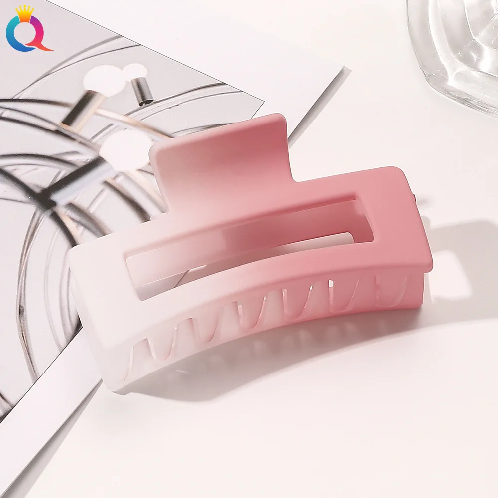 QIYUE 9cm Custom Logo Korean Hair Clamp Gradient Color Matte Square Hair Claw Clips Hair Accessories For Woman