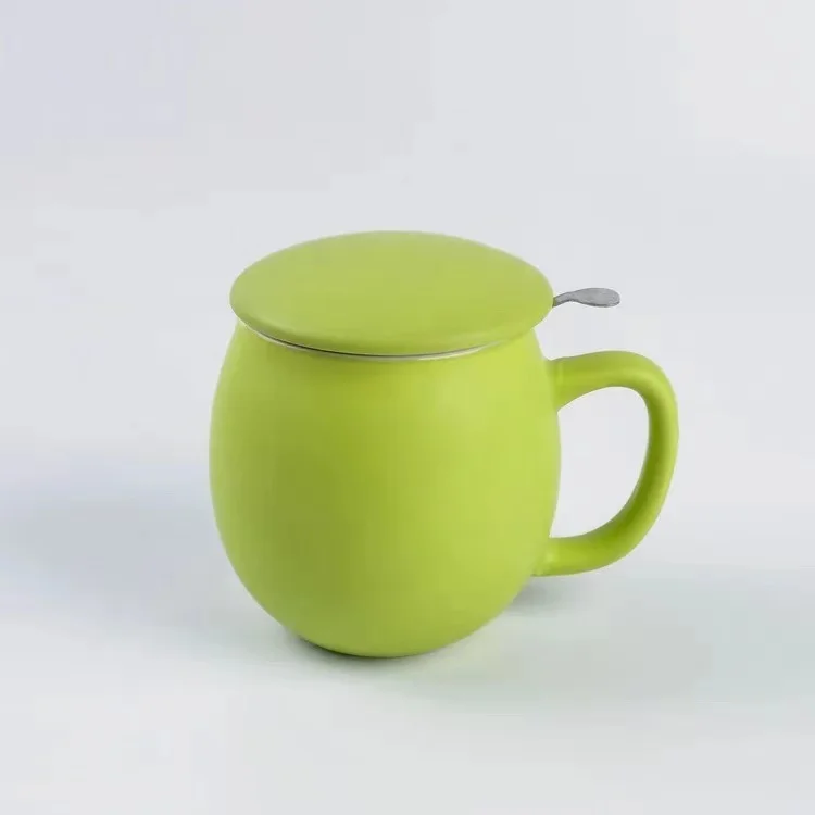 12 oz Matte Blue Ceramic Teacup with Infuser and Lid Glass Mug for Coffee and Tea Steeping Custom Logo Packaged in Gift Box