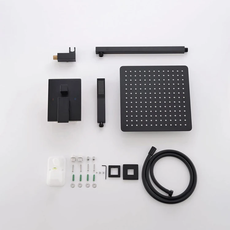 SANIPRO Wholesale Matte Black Stainless Steel Top Shower Head Faucet System Bathroom In-wall Mounted Rain Mixer Shower Set
