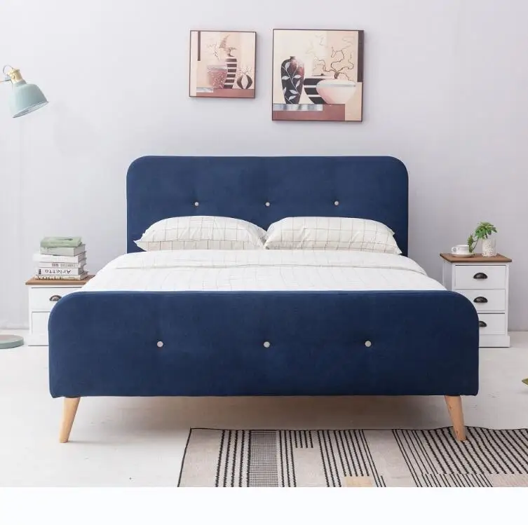 Most Popular Double Queen Size Velvet Upholstered Wing Bed with tufted Headboard