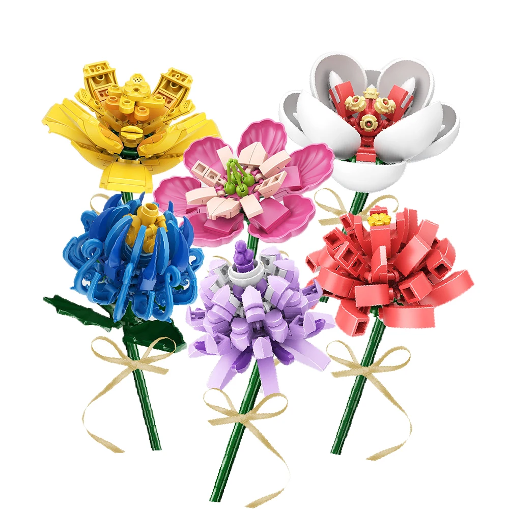 Building Block Flower Model Bouquet Saffron ChrysanthemumToys DIY Girl Ornament