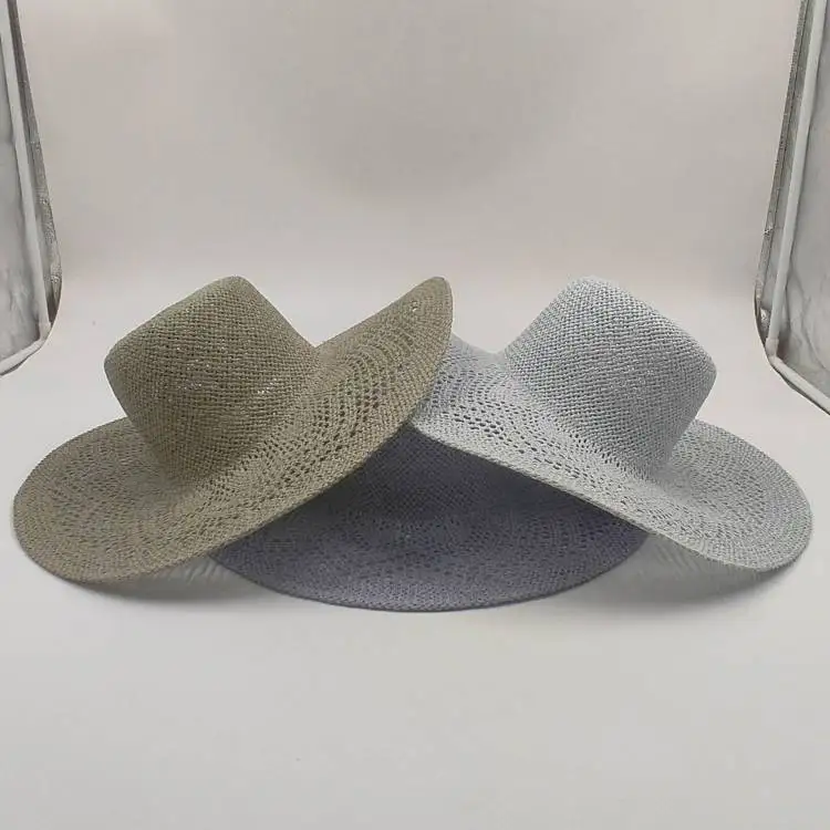 fashion women wide brim crocheted hand straw hat beach sun hat outdoor floppy straw hat