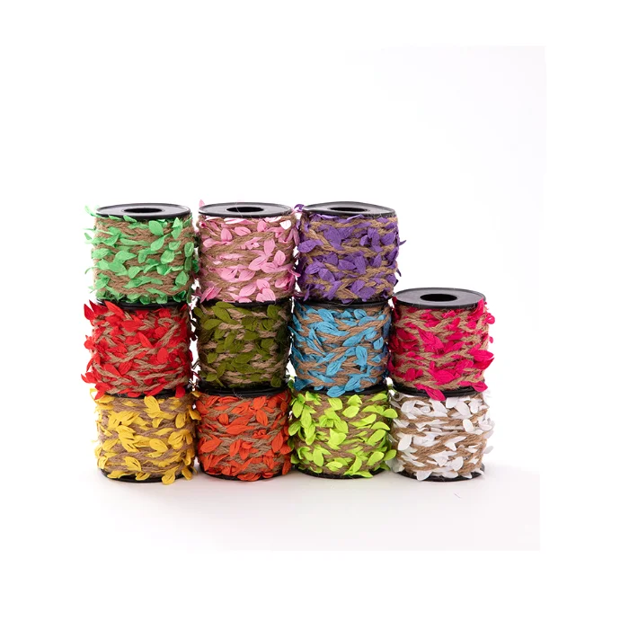 10 meters Hemp rope Twine Garden Jute Garden Twine  bar Natural Jute Twine Ribbon With Artificial Green Leaves For Wedding