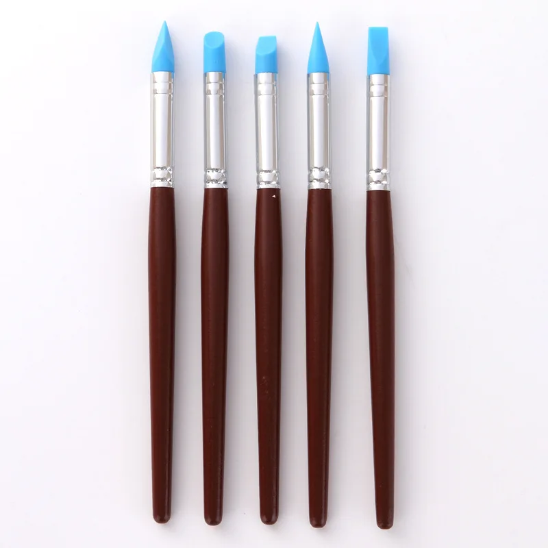 5 pcs/set Silicone Rubber Clay Shapers Sculpting Polymer Modelling Pottery Clay Tool Engraving Rubber Craft Pen Brushes