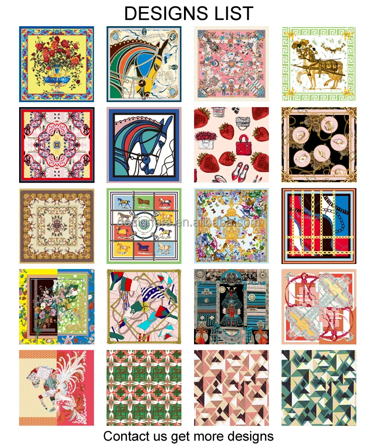 Custom print logo stylish long scarves square polyester silk satin designer head scarf for women