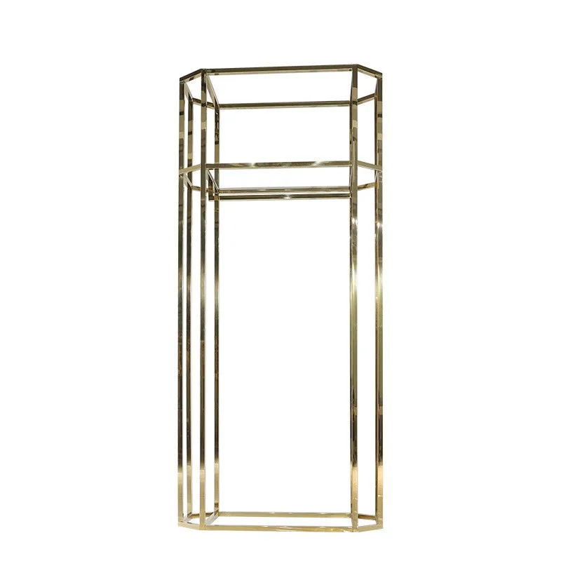 Custom Boutique Gold Wall Rack Nesting Table Shelving Garment Display Rack Clothing Store Furniture