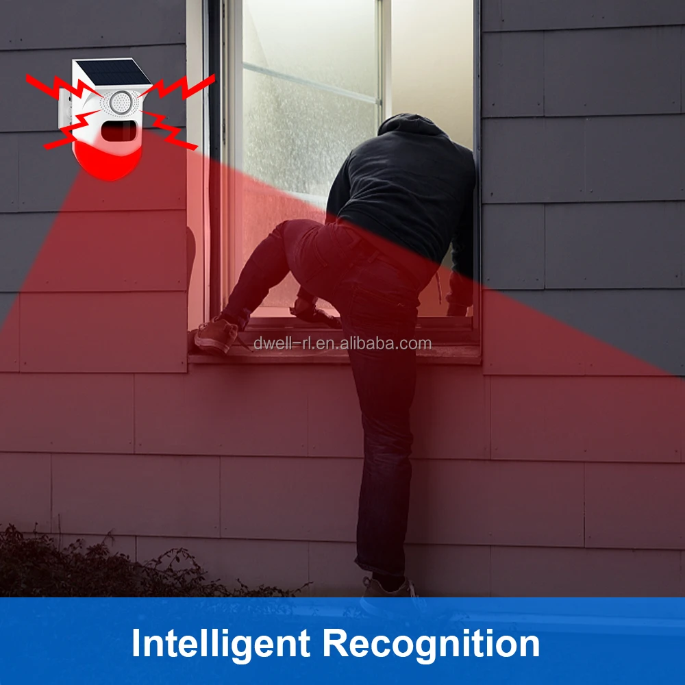 Solar Sound & Light Alarm Outdoor Motion Sensor 120db Siren Sound Alert