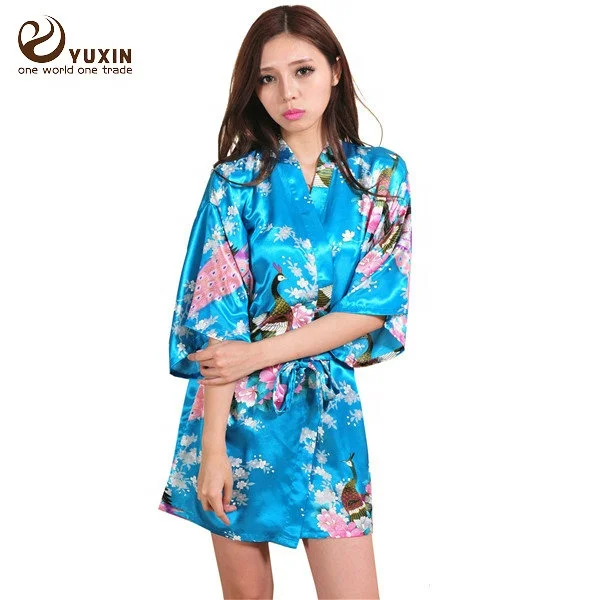 Long sleepwear Satin fashion Kimono Robes women bridal silk ROBE Long Nightgown 0609008
