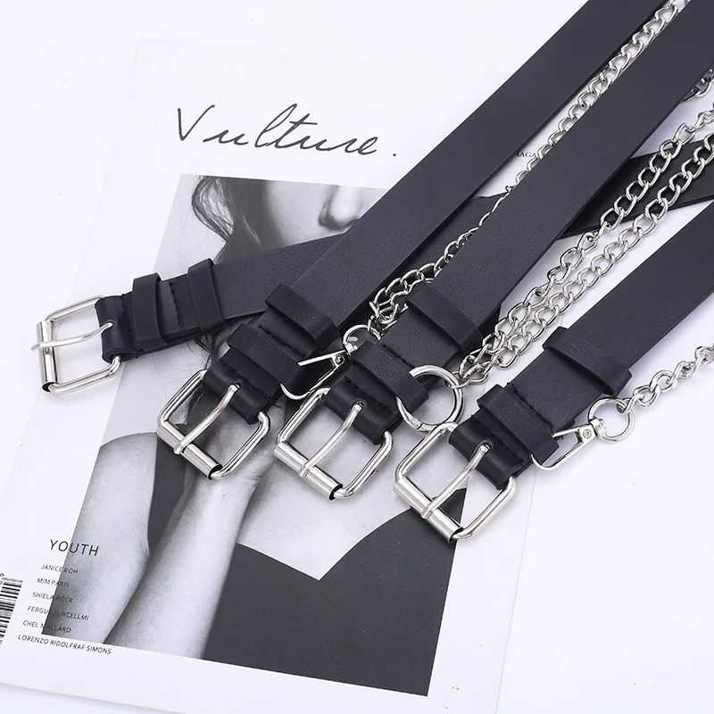 Fashion Pin Buckle Decoration Chain Belt Women Shopping Casual Black Belt Factory Direct Supply Custom Belt
