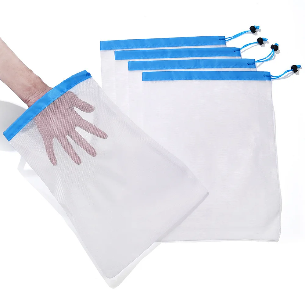 Eco Friendly Reusable Produce Transparent Washable Grocery Mesh Bags for Storage Fruit Vegetable