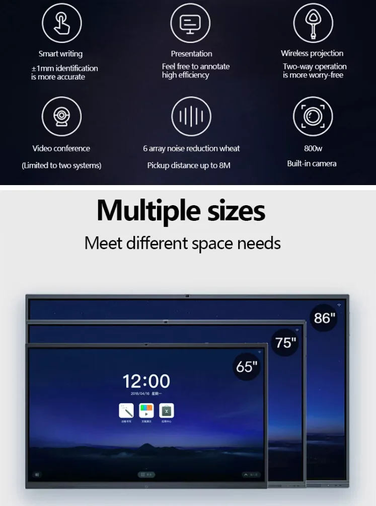 65/75/86/100/110 inch finger multi touch screen smart LCD display meeting room electronic digital interactive smart white board