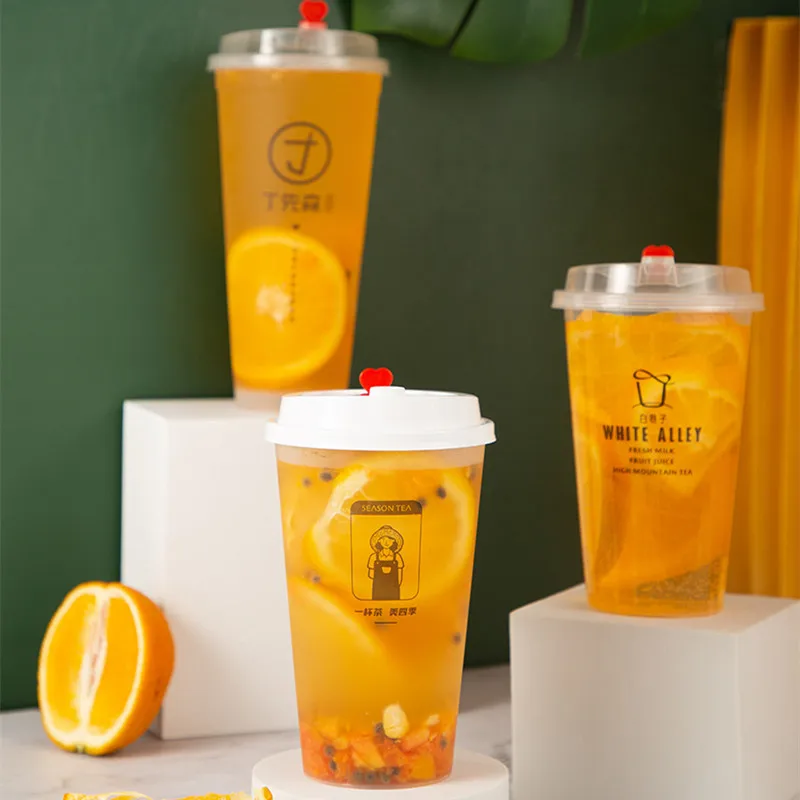 New arrival custom 360ml 500ml 700ml disposable plastic cup with lid for cold juice drinking