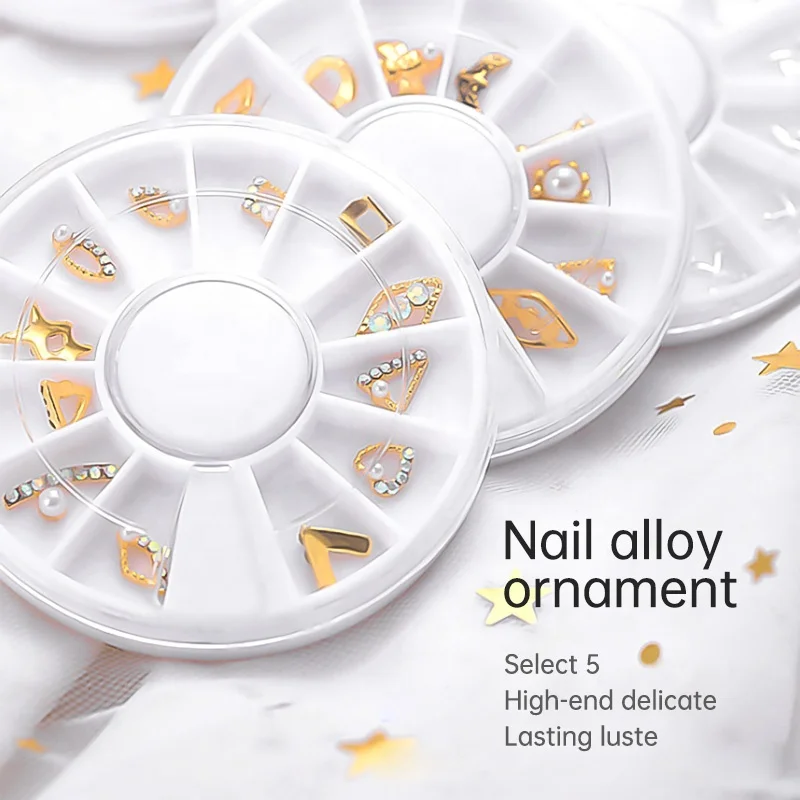 Сплав ногтей дрель Блестящими Металлическими пряжками серьги-гвоздики для ногтей, с горным хрусталем, 3D салон аксессуары ювелирные изделия с цветочным узором на День святого Валентина для художественного оформления ногтей колеса