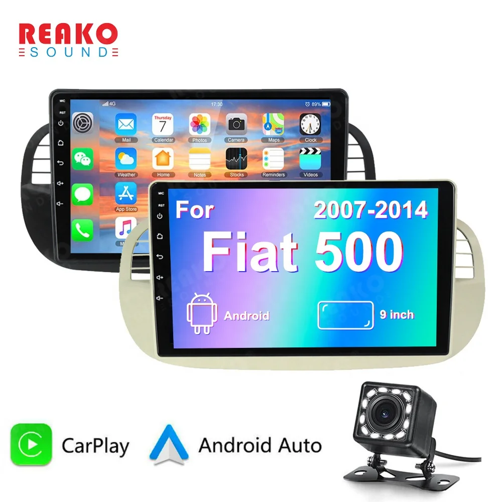 Радиомагнитола REAO для 500 Fiat 2007-2014 9 дюймов Android магнитола автомагнитола навигация GPS Wi-Fi BT FM 2 + 32 ГБ с камерой