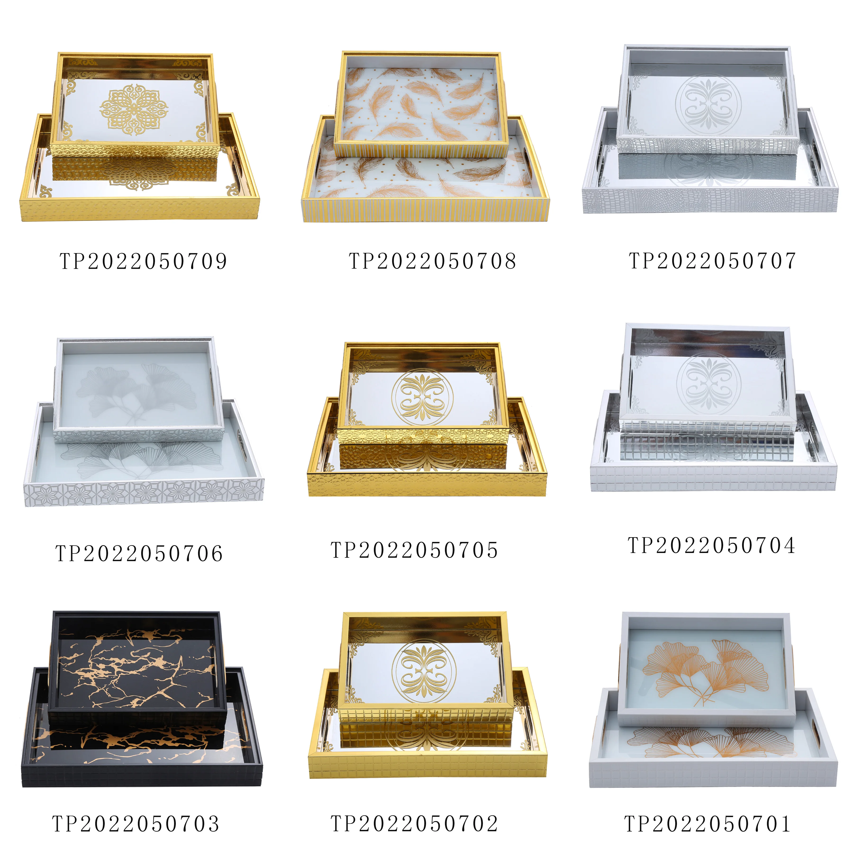 Mirror Decorative Tray For Coffee Table Ottoman Bathroom Arabic Serving Tray Sets with Handle
