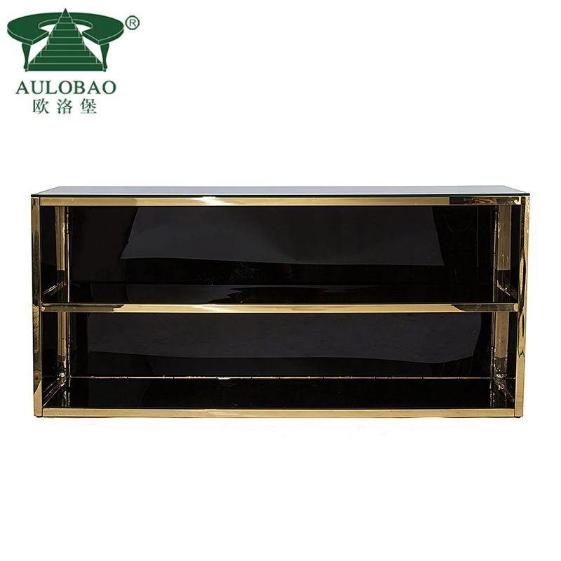 Commercial gold stainless steel metal led light reception bar counter