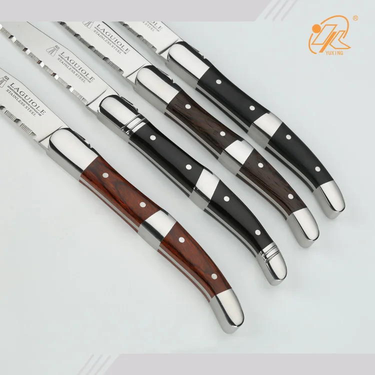 Hot sale Factory Wholesale Laguiole 4 pcs stainless steel wooden handle steak knives set kitchen with gift box