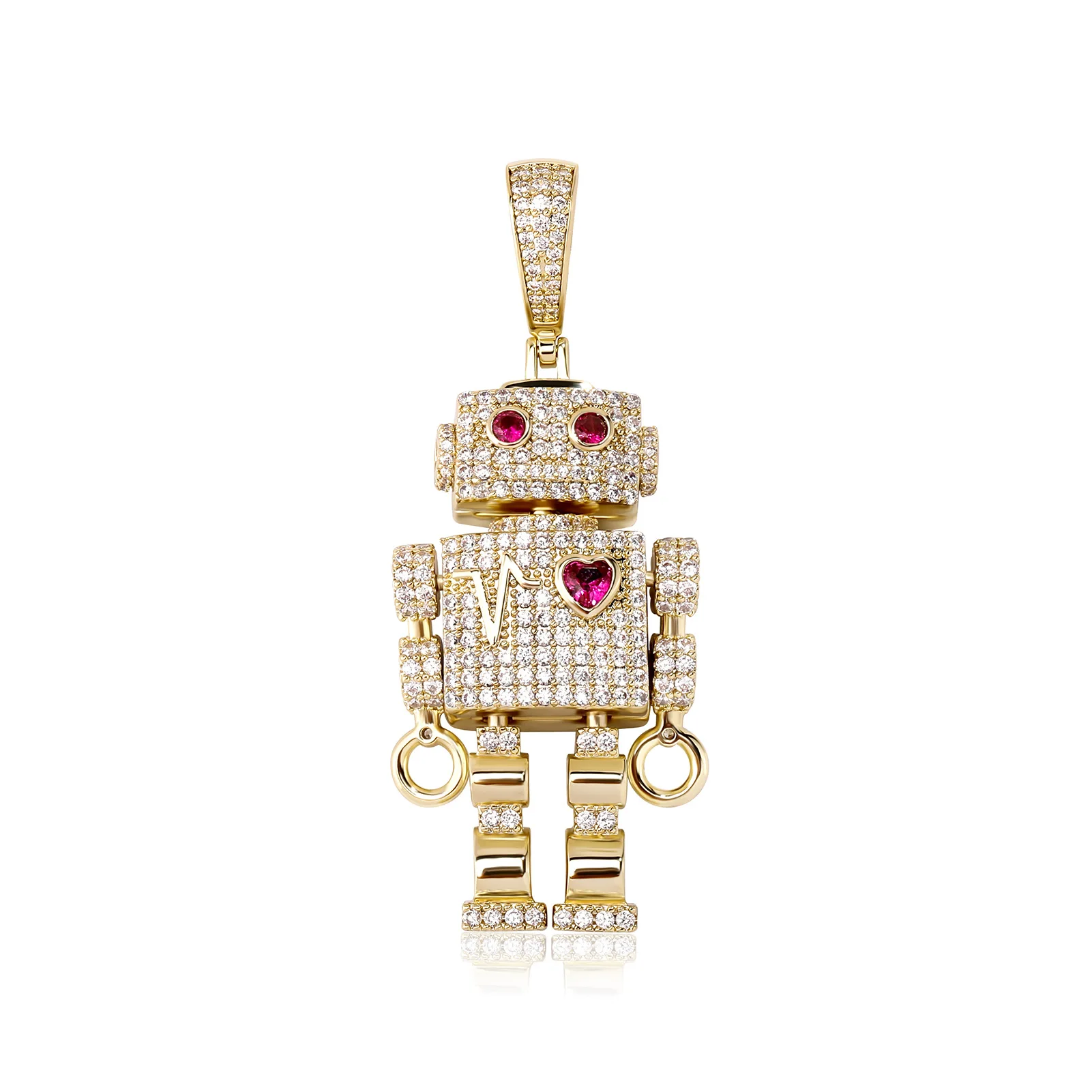 Hip hop heartbeat line Love double sided full zirconium robot pendant necklace for men Fashion  jewelry personalized  necklace