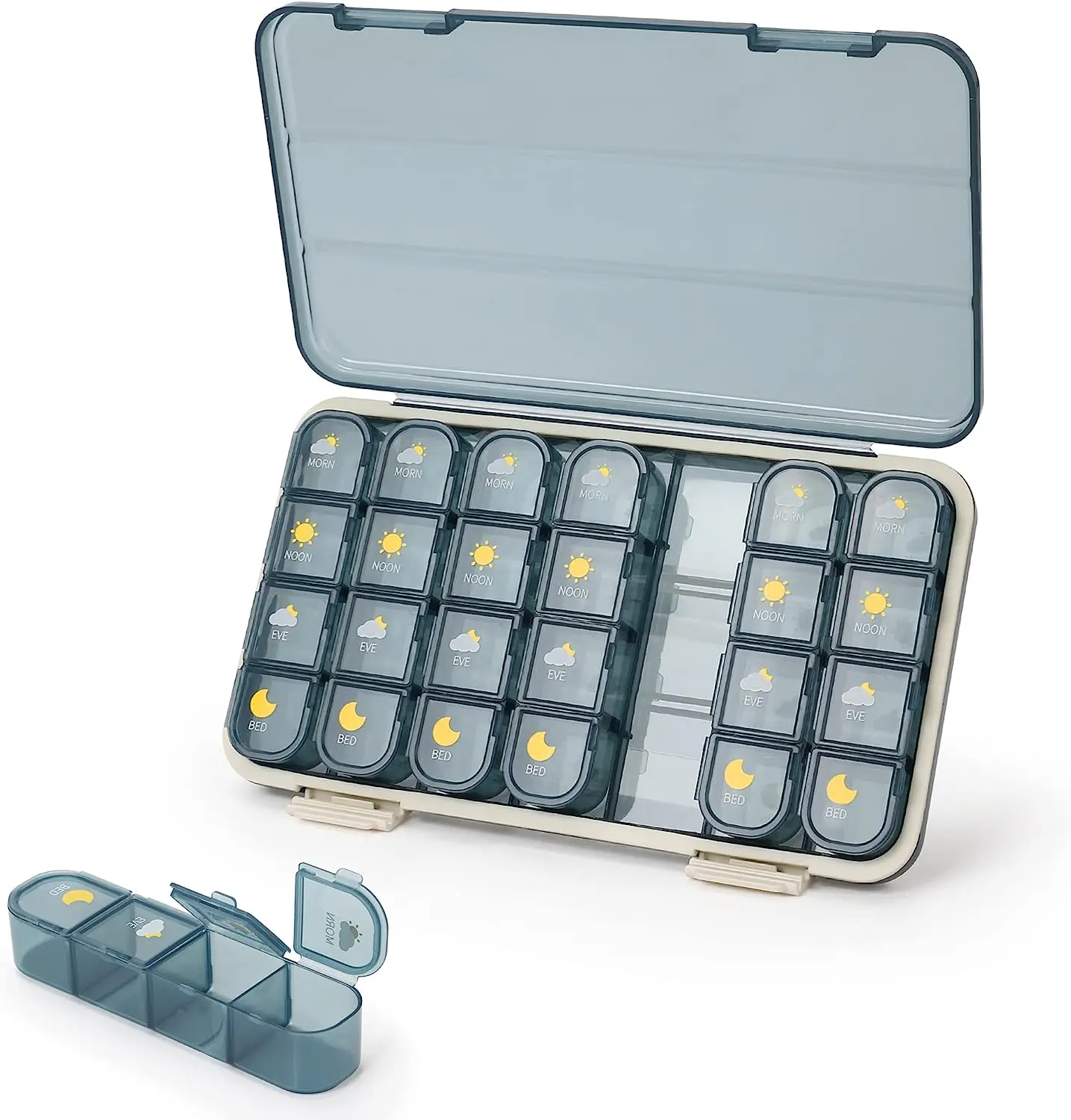 Pill Organizer 4 Times A Day 28 Compartment Plastic Weekly Pill Organizer with ABS lock to Hold Medicine Vitamin and Supplement