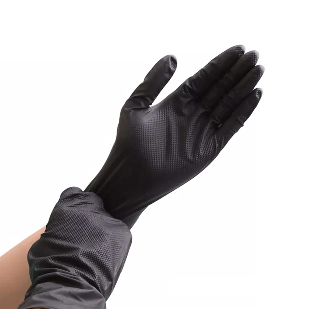 Black Nitrile Glove Box Extra Strong for Car Wash Pack of 100 Custom Pure Nitrile Gloves with Diamond Print Grip  Nitrile Glove
