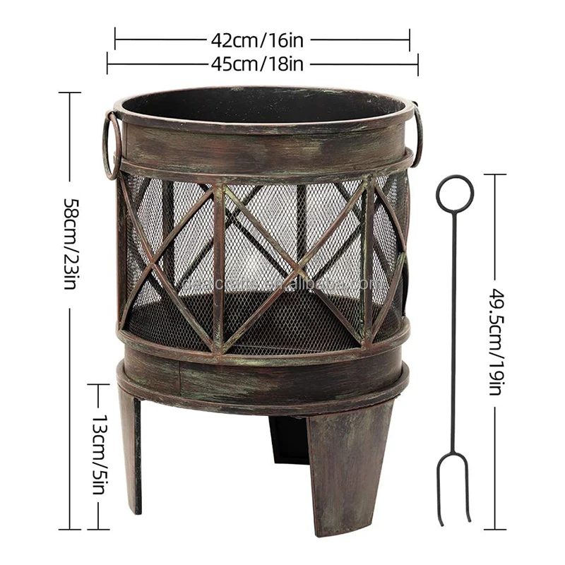 Fire Pit Outdoor Wood Burning Cast Iron  Heater Log Charcoal Burner Round Camping Outside Patio Backyard Deck