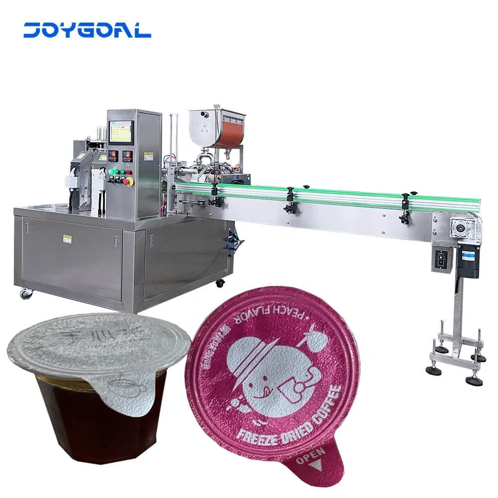 bubble gum filling plastic can filling cup shape external packing filling and sealing machine