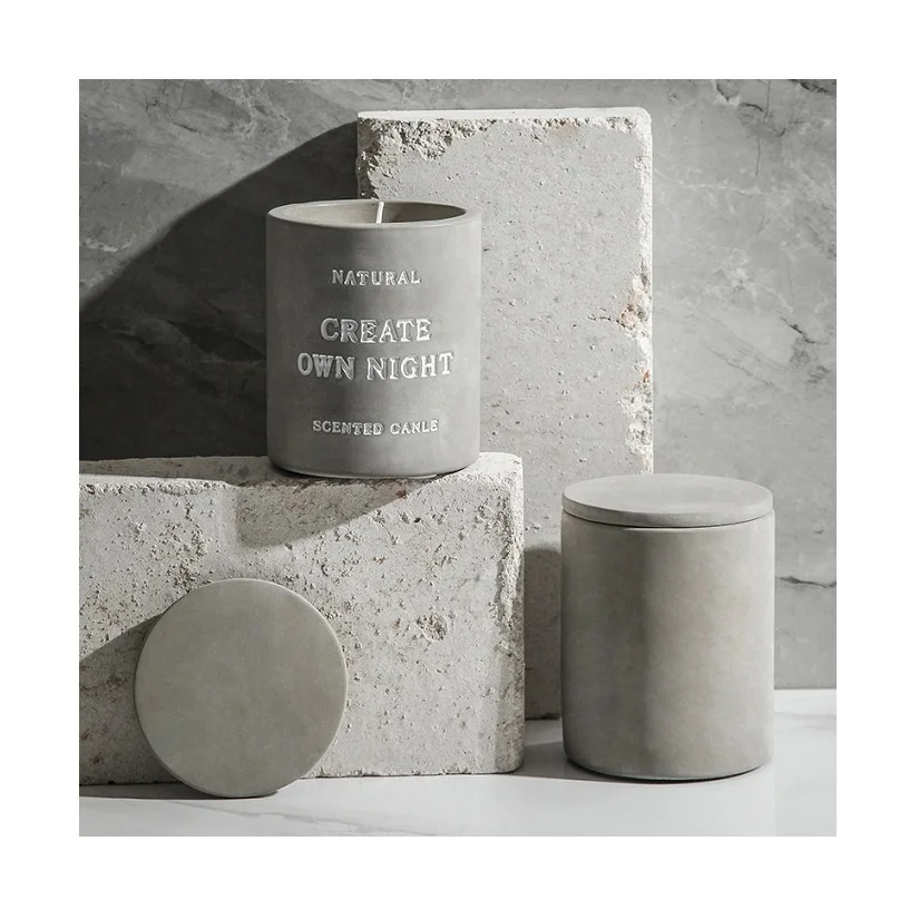 Custom Logo Engraved Unique Empty Heat Resistant Cement Candle Jar
