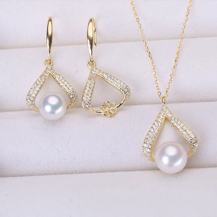 Cubic Zirconia 925 Silver Earrings Necklace Set Base Pearl Jewelry Findings Earrings Mounts Pearl Earring Mounting