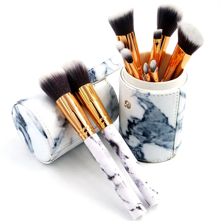 Makeup brush set private label 10pcs Marbling Handle cosmetic brush set