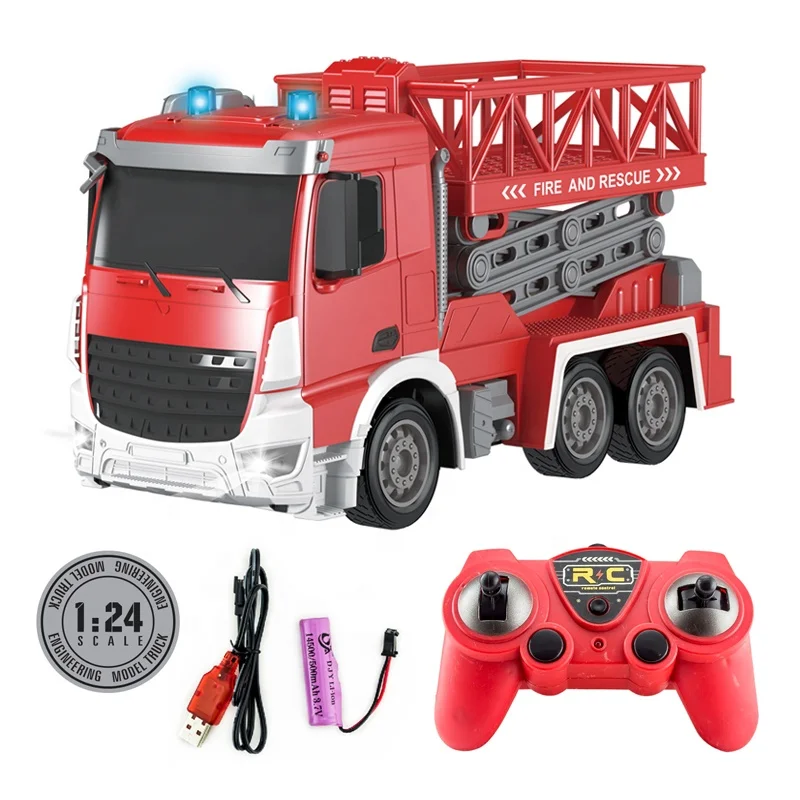 2.4G RC fire fighting truck toy 1:24 remote control rescue vehicle toy fire truck for kids