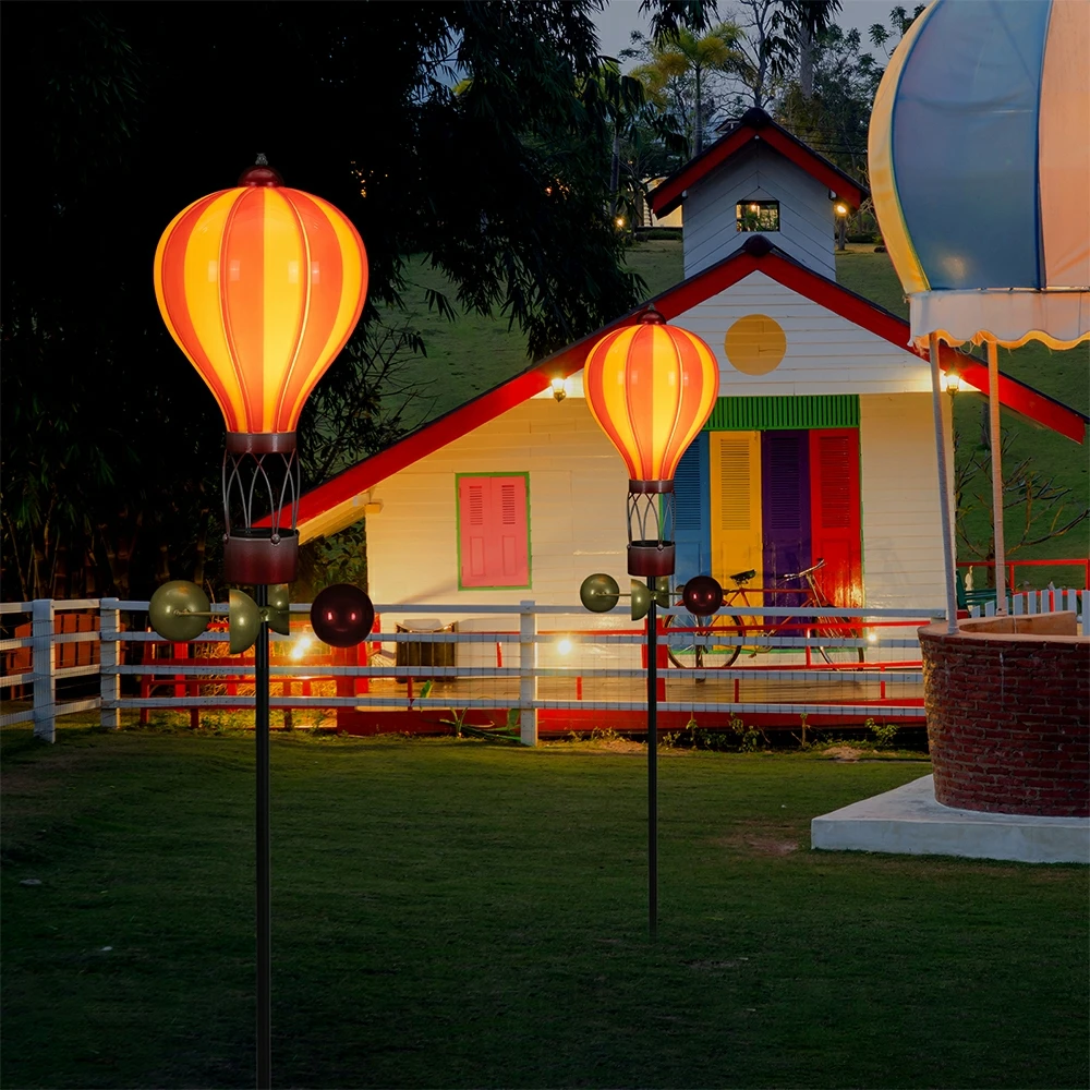Solar Flickering Flame Light Hot Air Balloon Design Waterproof Durable Hanging Lantern Garden Glass Hot Air Balloon Lantern