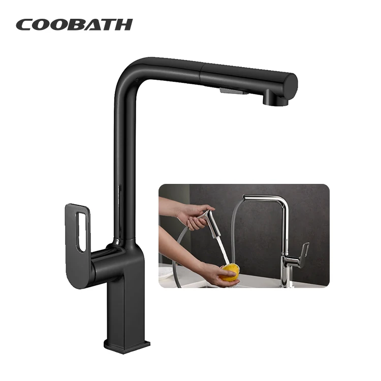 Manufacturer Wholesale 304 Stainless Steel Brass Copper Handle Pull Down Kitchen Sink Faucet
