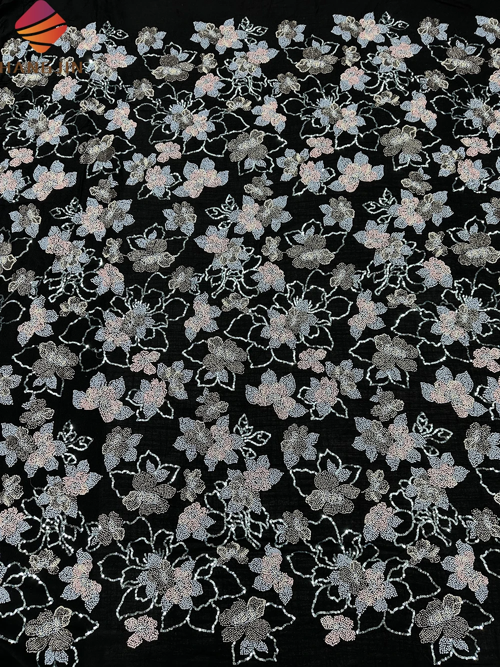 Black Heavy Beaded Lace Fabric With Sequin Luxury 3D Flower Lace Fabric Embroidery Cotton Lace Fabric For Women Party Dress