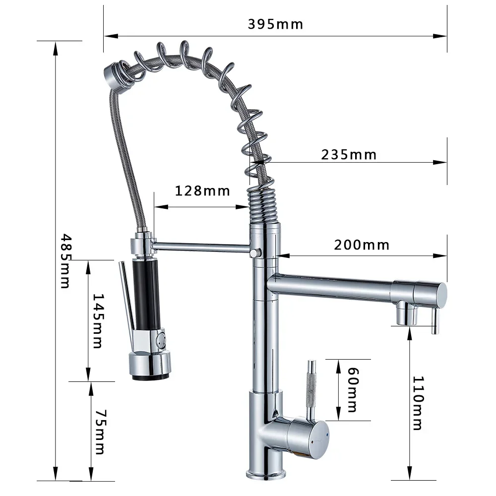 AG Plated Traditional Holes Contemporary Black Sink Zinc Classic Hot Cold Water Pull Down Brass spring Kitchen mixer Taps Faucet