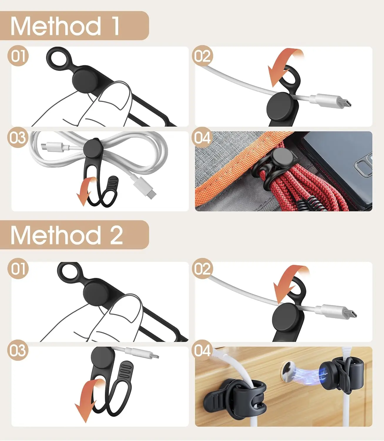 Silicone Magnetic Cable Ties clip Wire Ties Management with Lock Buckle Elastic Adjustable Charger Cable Strap Tie