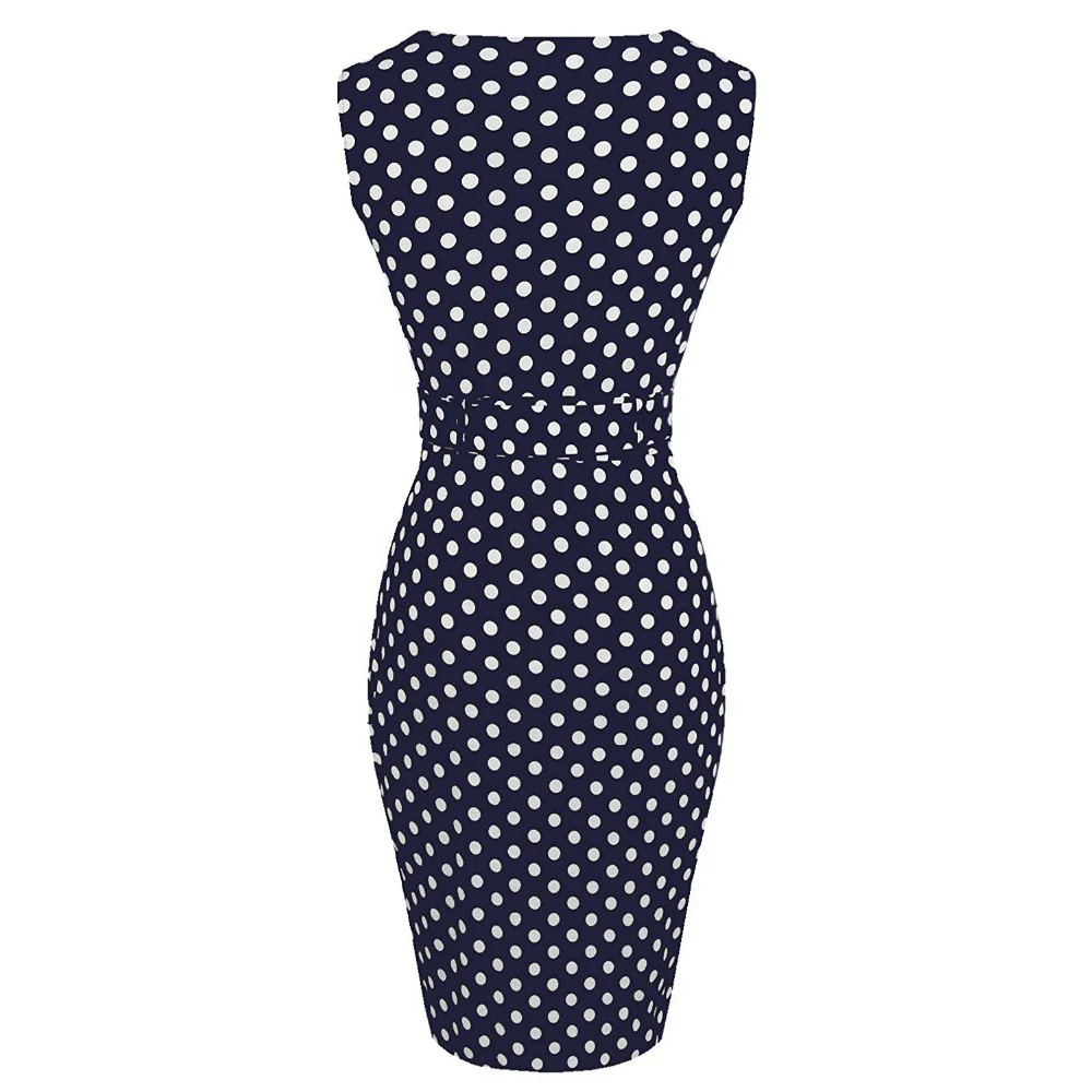 Новейшая винтажная одежда в горошек для работы, офисное Повседневное платье без рукавов длиной до колена, женское платье-карандаш, свадебные платья, платье большого размера