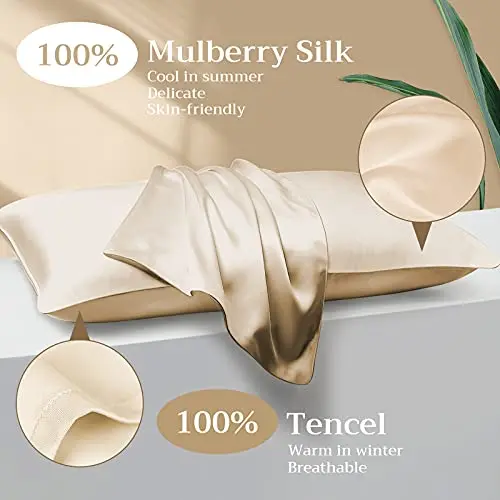 22 Momme Hidden Zipper pure silk pillowcase Mulberry silk pillow case  22 Momme Hidden Zipper Double Side Silk/Wood Pulp Fiber