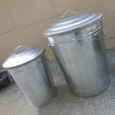 Galvanized Garbage Can Metal Waste Bin Customized Outdoor Trash Bins