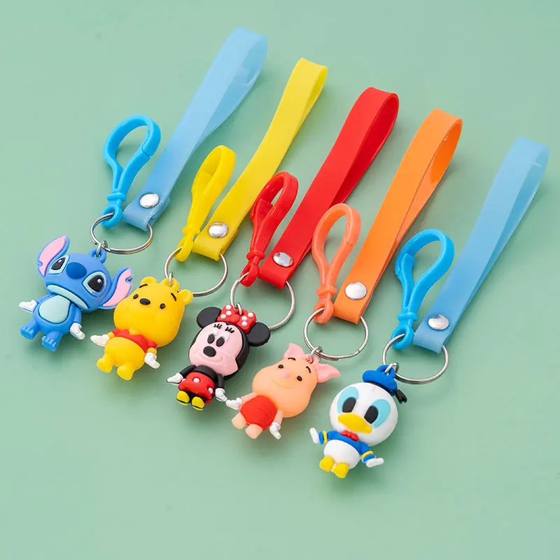 3d pvc cartoon mickey keyring lanyards llaveros self defense stitch minnie mickey mouse keychain with plastic hook