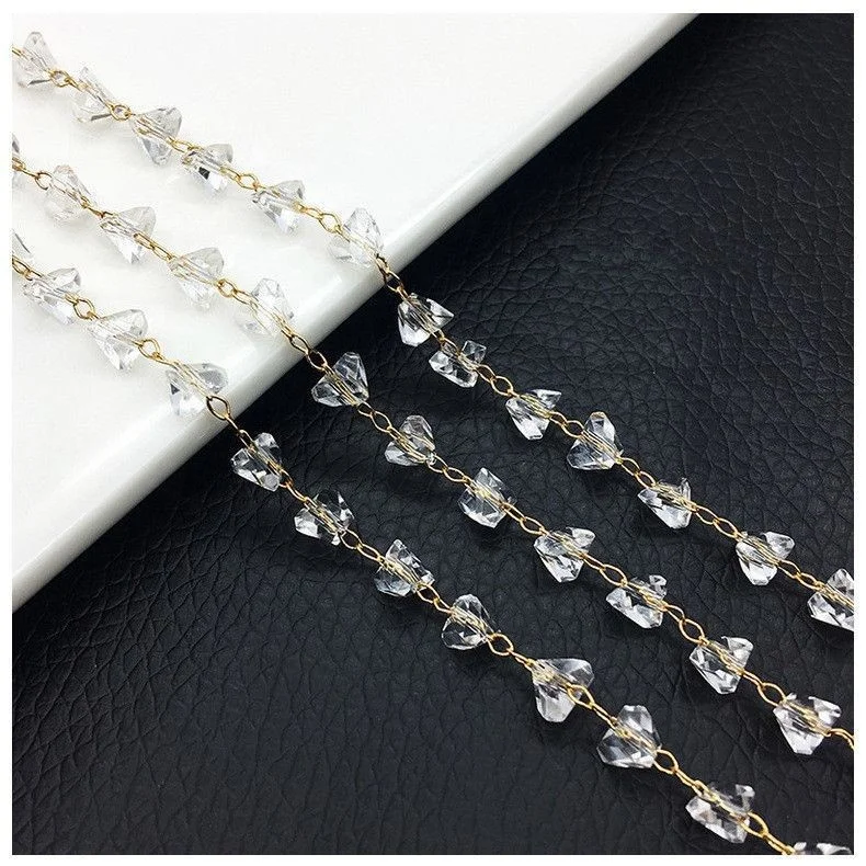 4/6mm Triangular crystal Beads Roll Chains Bracelet Metal Copper Link Necklace Crystal Chains for Diy Jewelry Making Accessories