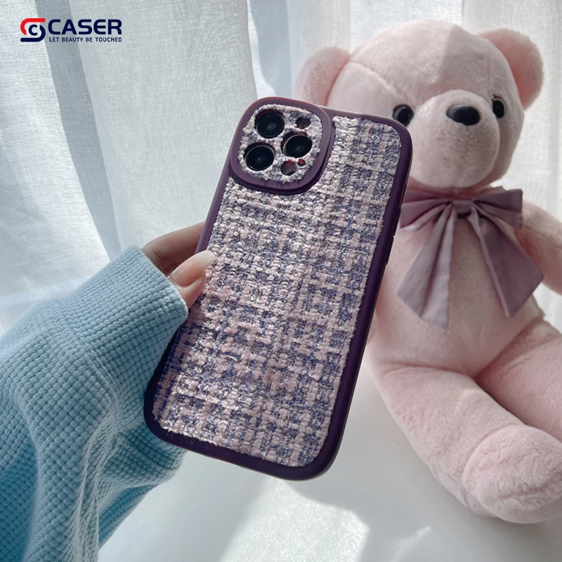 Hot Sale Product Retro Style Fabric Cell Phone Cover Knitted Flannelette Silicon Phone Cover For iphone 14 13 12 11 pro max