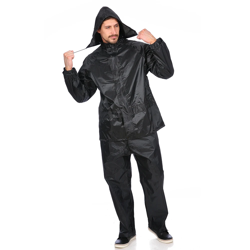 High Quality Raincoat Black Color 170t Polyester Mens Reflective Double Layer Rainsuit With Mesh Lining