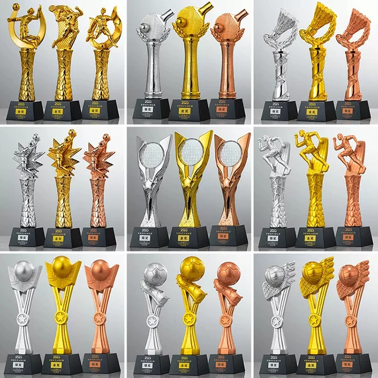 Customized World Sport Cup Gold Polyn Volleyball Basketball Metal Award Resin Football Trophies