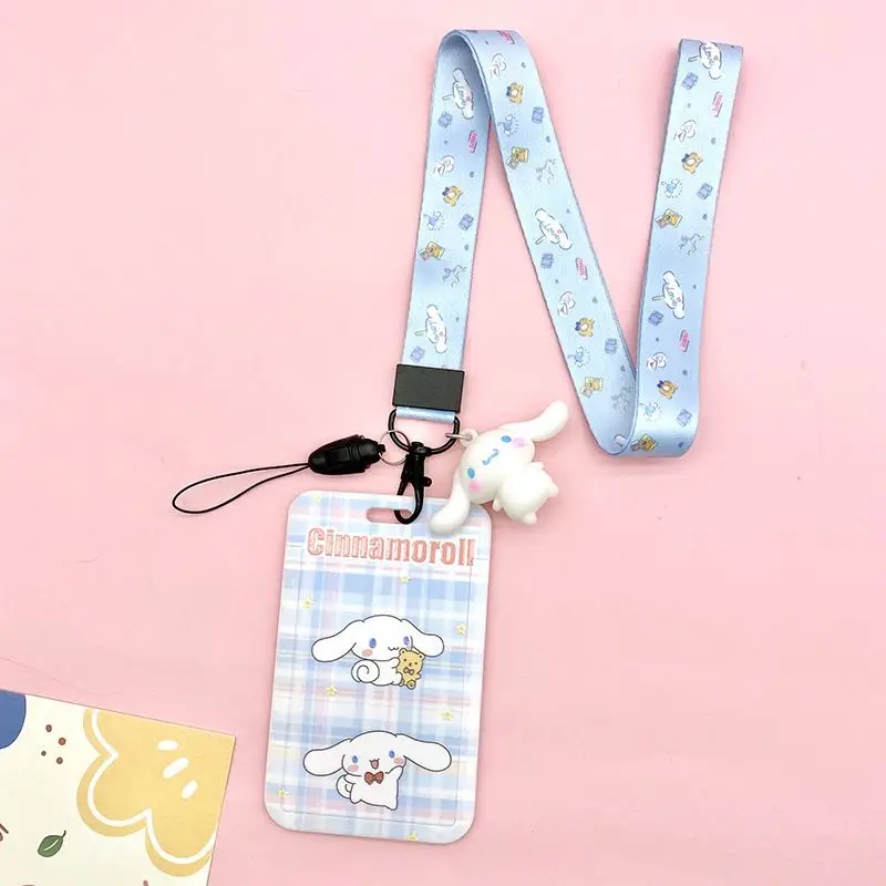 Cartoon Anime Lovely Melody Kuromi Cinnamoroll Design Student Name Tag Card With Pendant Full Cover Neck Straps Wholesale Custom