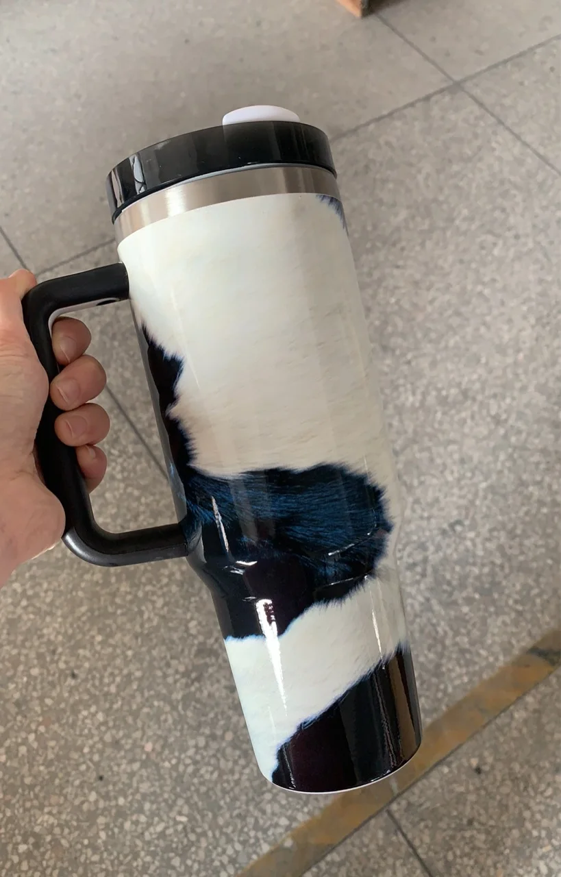 2024 H2.0 Plus popular 40oz wild animal Double Wall Vacuum 304 Stainless Steel Adventure All Over Printing Cow Cup With Straw